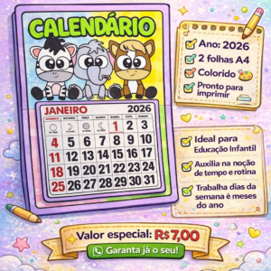 Calendário tema:
ANIMAIS FOFOS